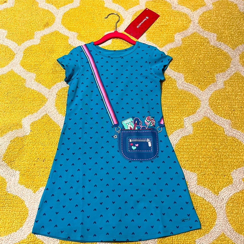 NWT American Girl Heart Print Faux Purse Short Sleeve Dress XS size 6